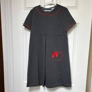 Luli & Me Charcoal Gray Dress with Red Stitching Accents